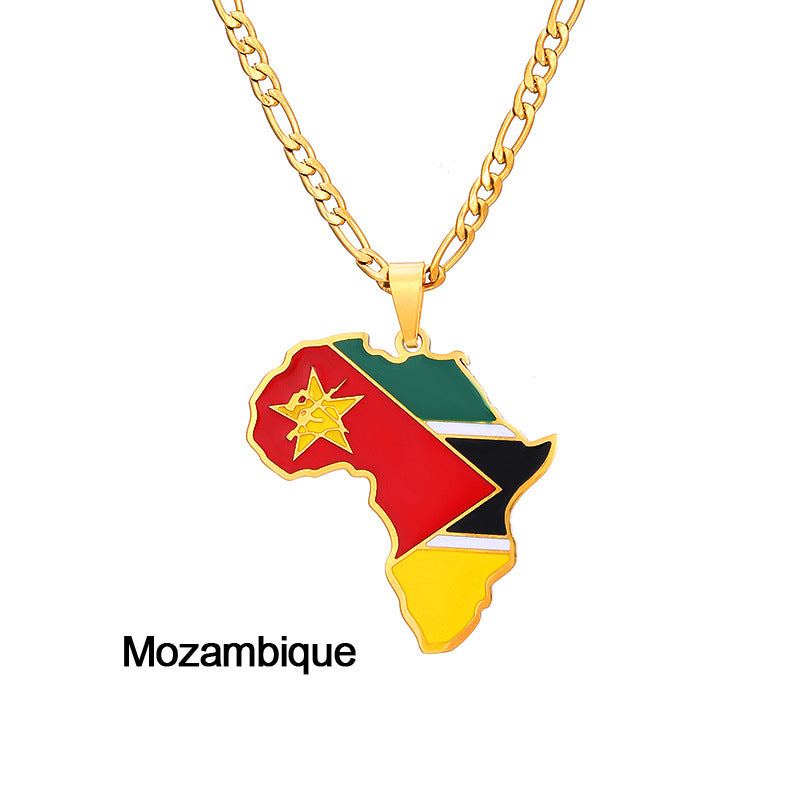 African Drip Oil Stainless Steel Map Geometric Necklace