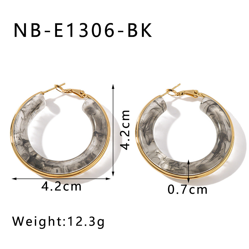 Women's Steel Gold Plated Openwork Circle Resin High Earrings