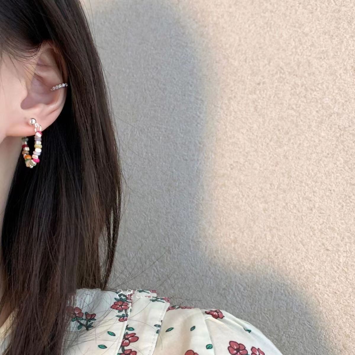 Women's Personality Sier Color Beaded For Light Luxury Minority Advanced Earrings