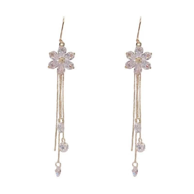 Purple High-grade Flower Trendy Temperamental Long Eardrops Niche Ear Line