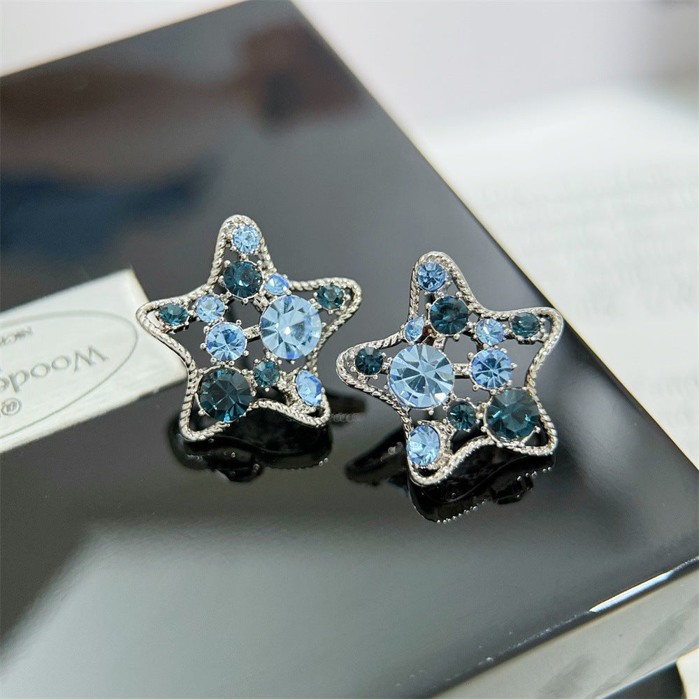 Women's Summer Fresh Blue Zirconium Pentagram Light Stud Earrings