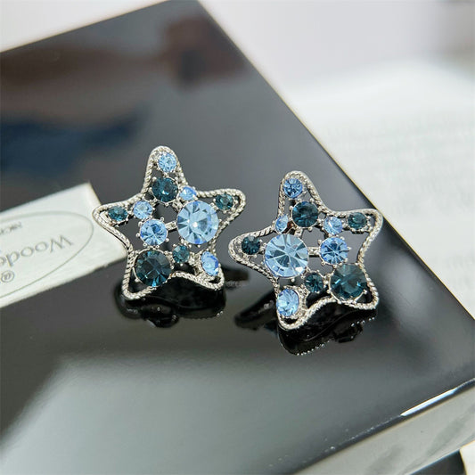 Women's Summer Fresh Blue Zirconium Pentagram Light Stud Earrings