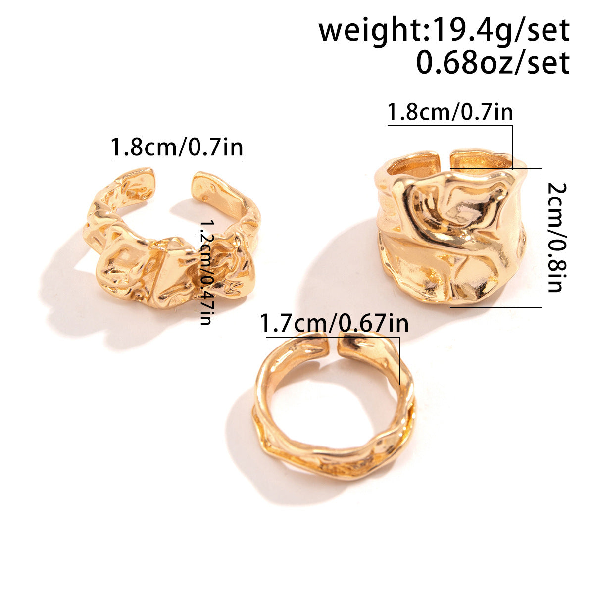 Design Liquid Irregular Fashion Texture Pleated Rings