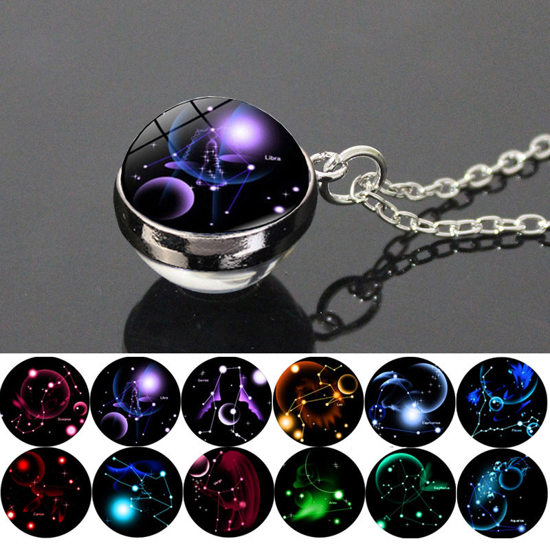 Sky Twee Constellation Glass Ball Time Stone Patch Necklace
