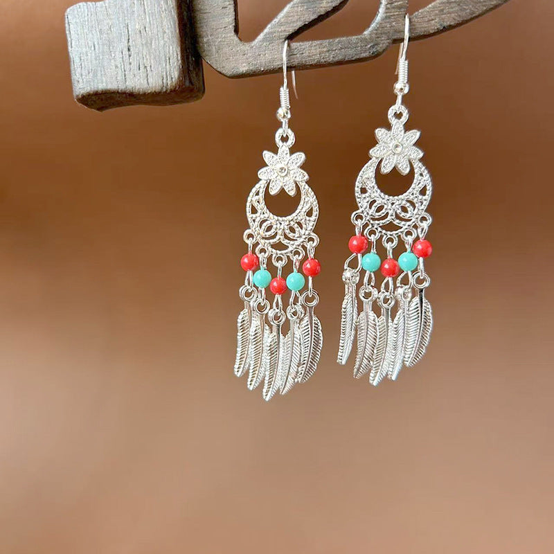 Sier Ethnic Style Peacock Retro Ear Hook Vintage Scenic Spot Earrings