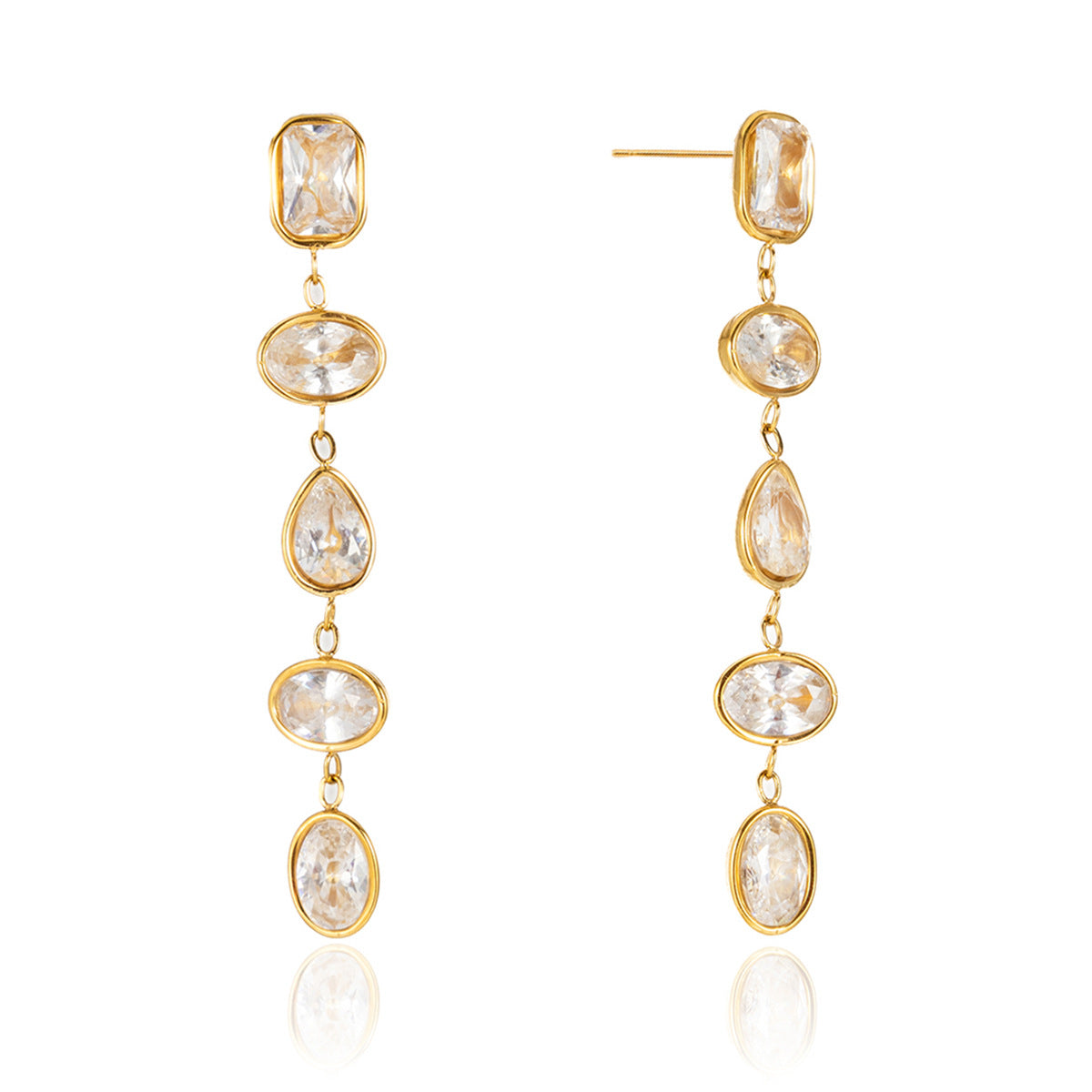 Style Stainless Steel Geometric Zircon Tassel Niche High-grade Design Stud Earrings