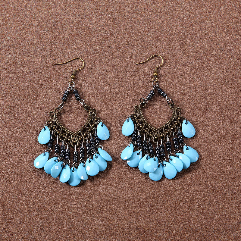Tassel Turquoise Retro Minority Ethnic Style Graceful Personality Tibetan Earrings