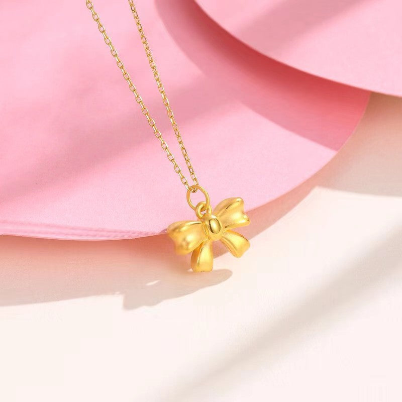 Women's Flag Bow On The Run Princess Bowknot Imitation Gold Lock Necklace