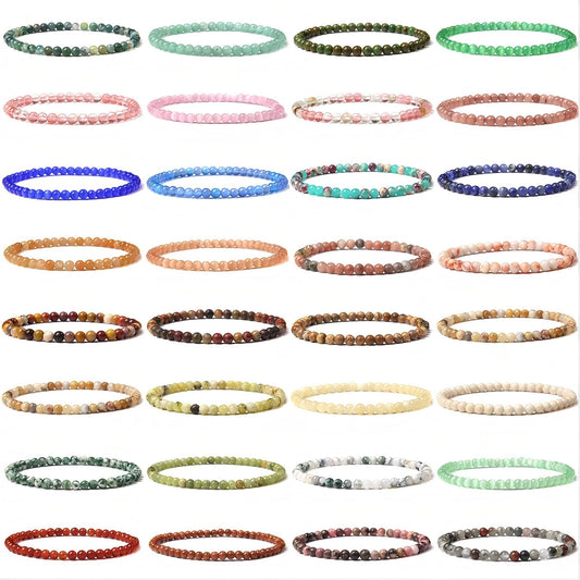 Crystal Agate Round Beads Aquamarine Tourmaline Yellow Tower Energy Beaded Bracelets