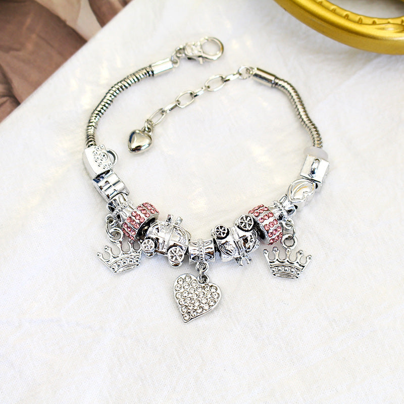 Crystal Heart-shaped Glass Bead Temperament Trend Alloy Bracelet