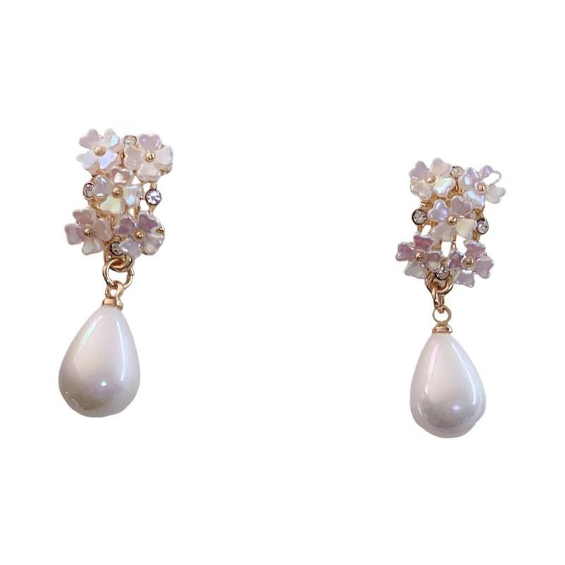 Sier Needle Imitation Shell Flower Design Creative Water Drop Rings