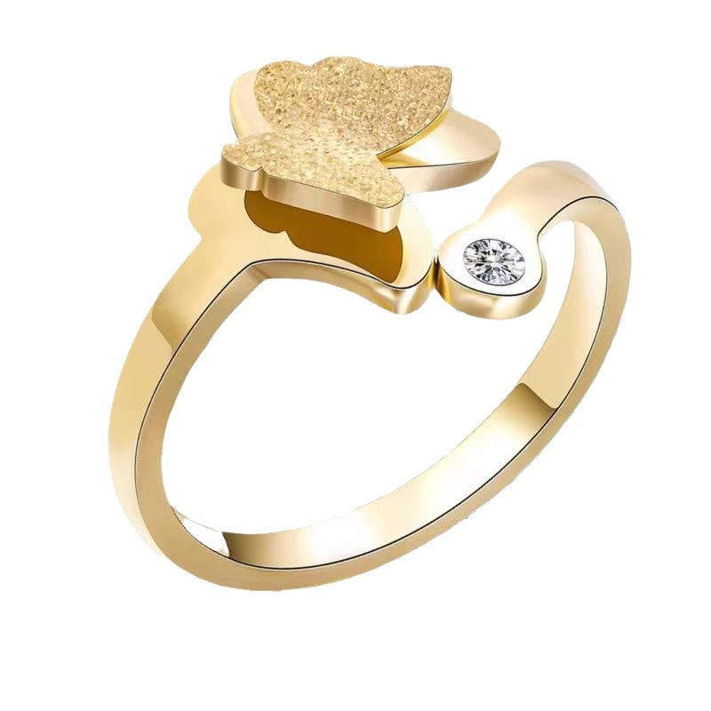 Men's Steel Fashionable Minority Fashion Frosted Butterfly Adjustable Simple Light Luxury Ring