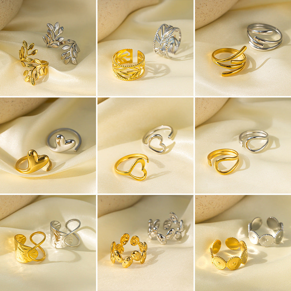 Stainless Steel Gold-plated Love Heart Flowers Rings