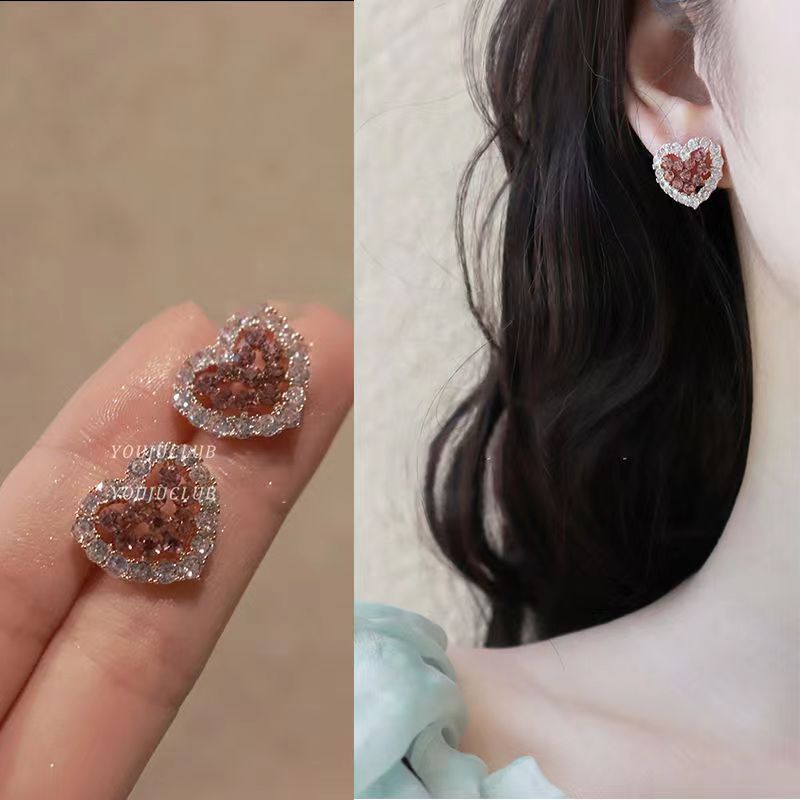 Women's Korean Style Sier Needle Elegant Pearl Love Heart Flowers Earrings