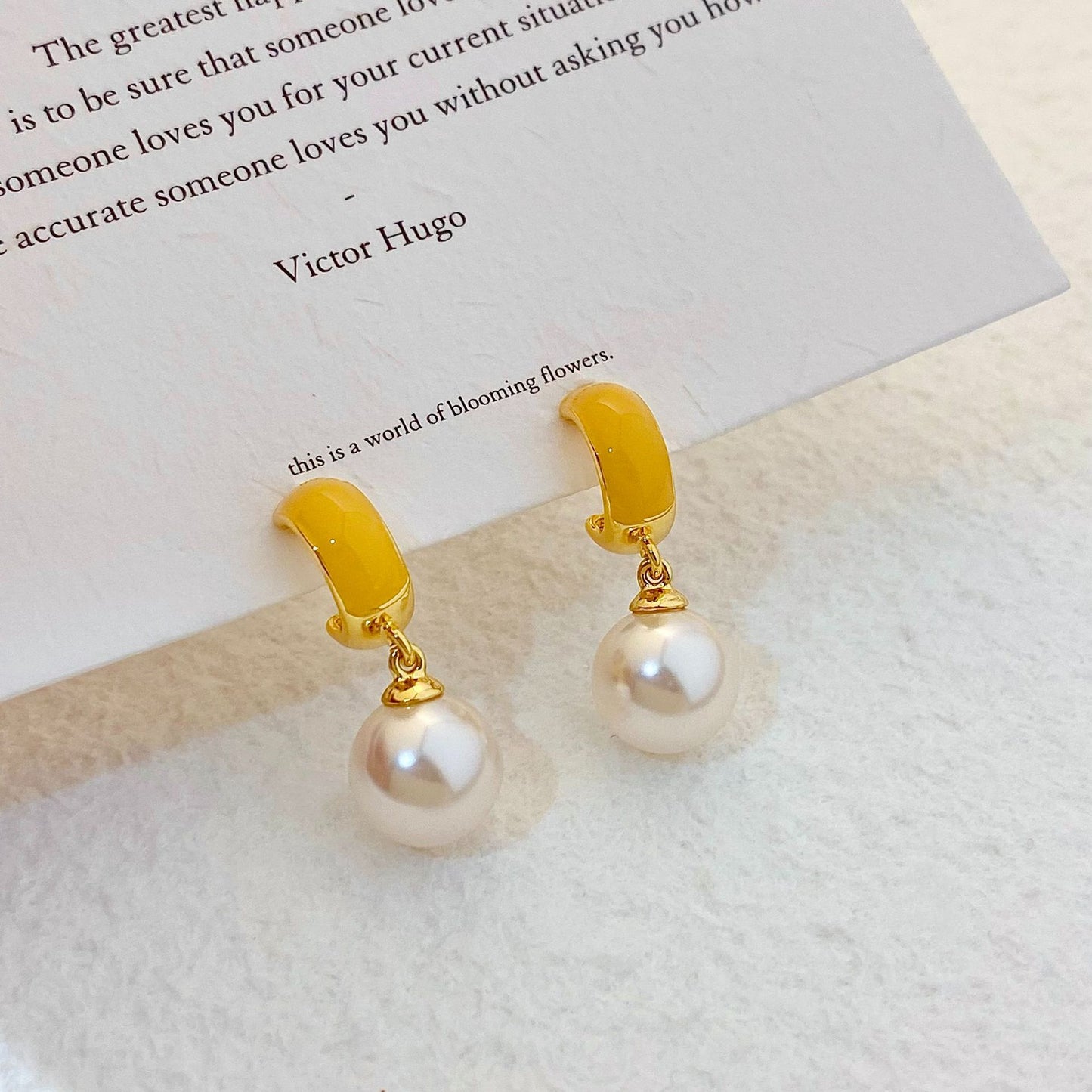Plated Real Gold Ginger Flower Enamel Drip Glazed Female Sweet Earrings