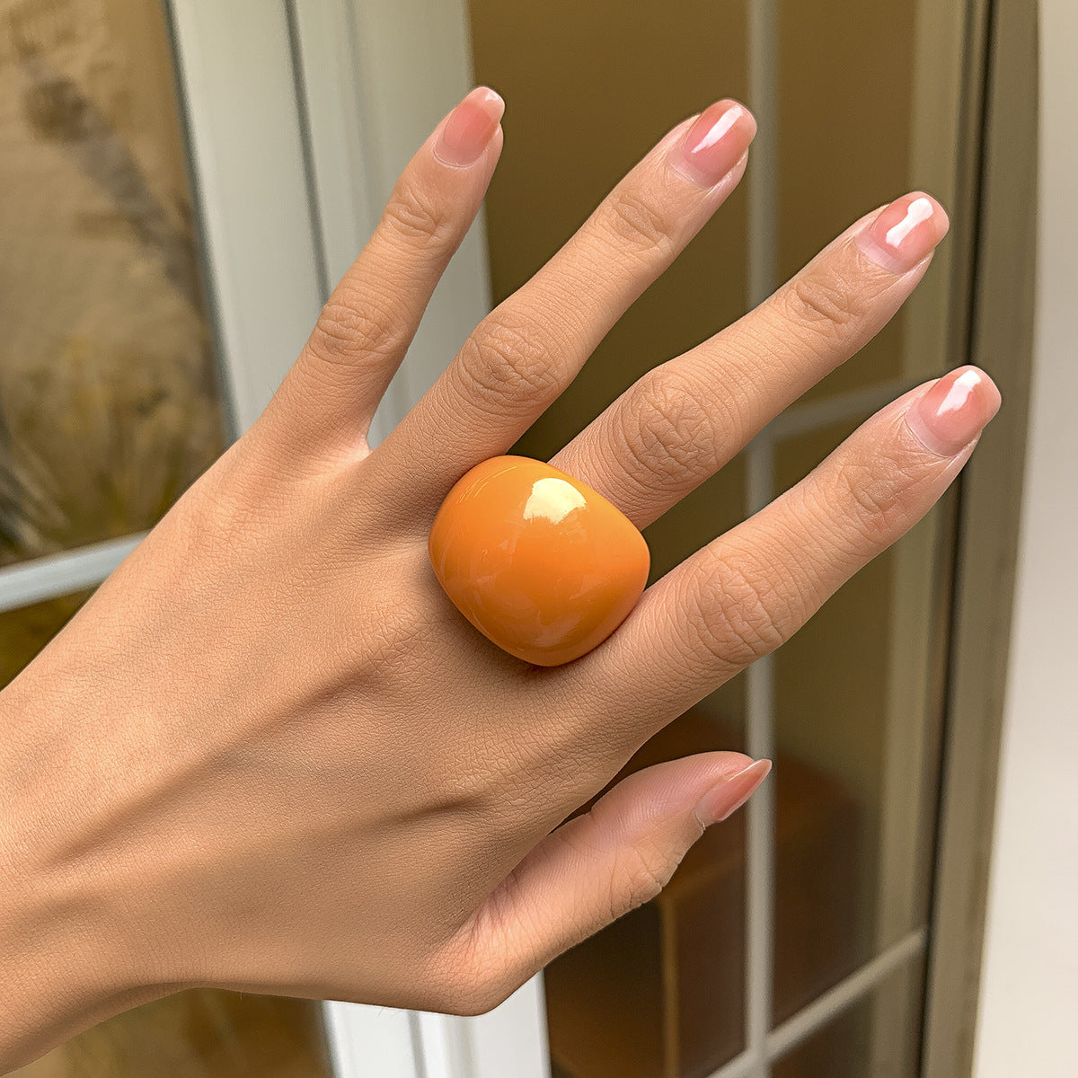 Women's High Profile Fashion Trendy Candy Color Acrylic Simple Exaggerated Ring