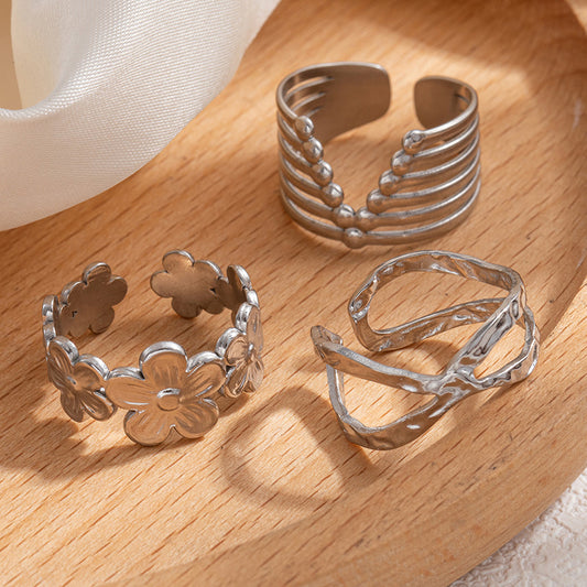 Minority Flower V-shaped Design Irregular Geometric Hollow Rings