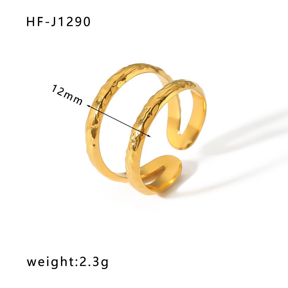Minority Design Irregular Oil Pressure Gold Titanium Steel Open Female Rings