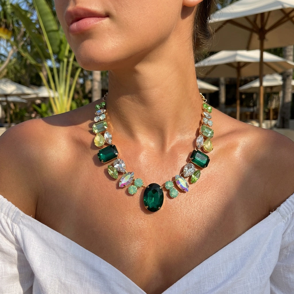 Exaggerated Banquet Super Flash Retro Affordable Luxury Colorful Crystals Sense Necklace