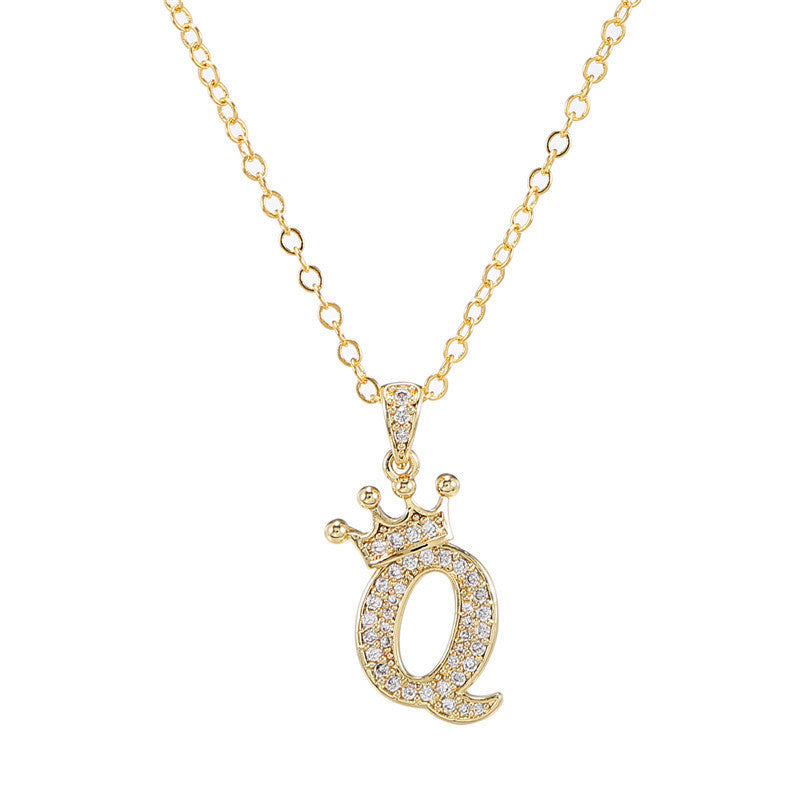 Zircon Crown English Letter Design Gold Clavicle Necklace
