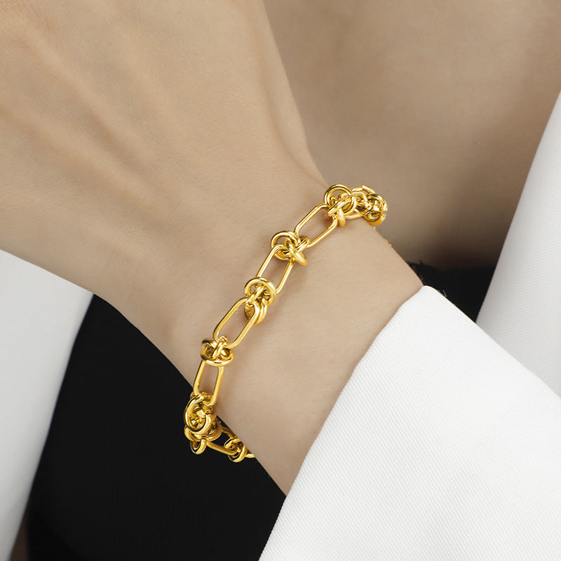 Women's & Men's Titanium Steel Knotted Simple Exaggerated Punk Chain Pure Bracelets