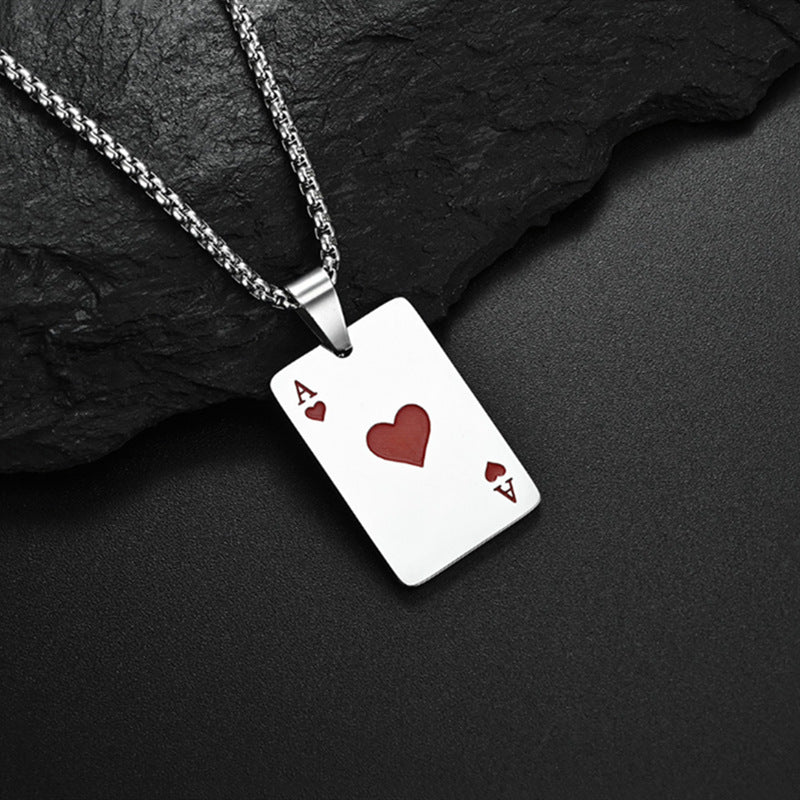 Personality Red Peach Playing Card Trendy Cool Necklaces