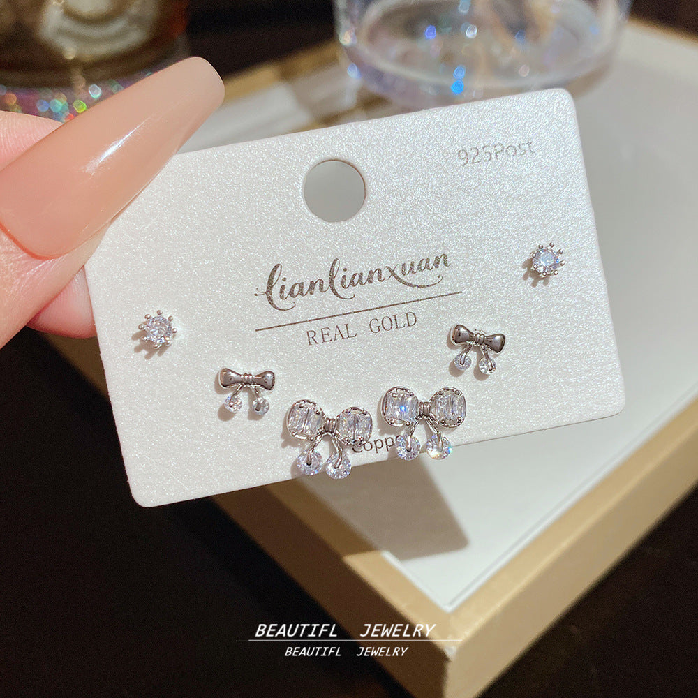 One Card Three Pairs Of Ear Sterling Sier Needle Rings