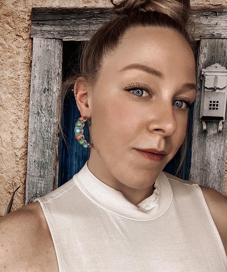 Turquoise Retro Personalized Geometric Big Ear Earrings