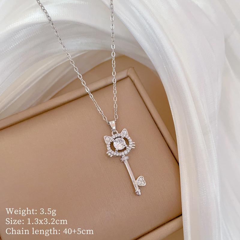 Women's Cat Key Zircon Light Luxury Temperament Gorgeous Full Diamond Necklaces