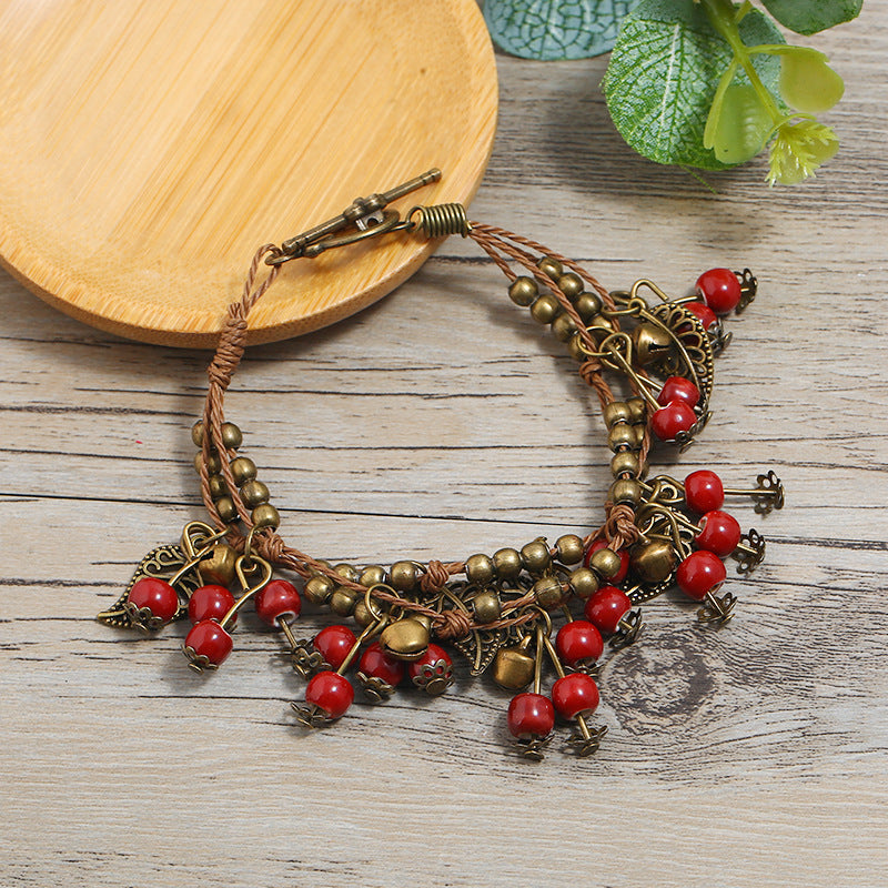 Cherry Female Ethnic Style Fruit Tassel Bracelets