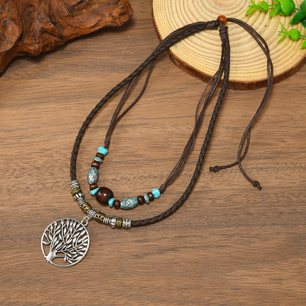 Women's Xi Tree Of Life Braided Rope Adjustable Length Daily Necklace