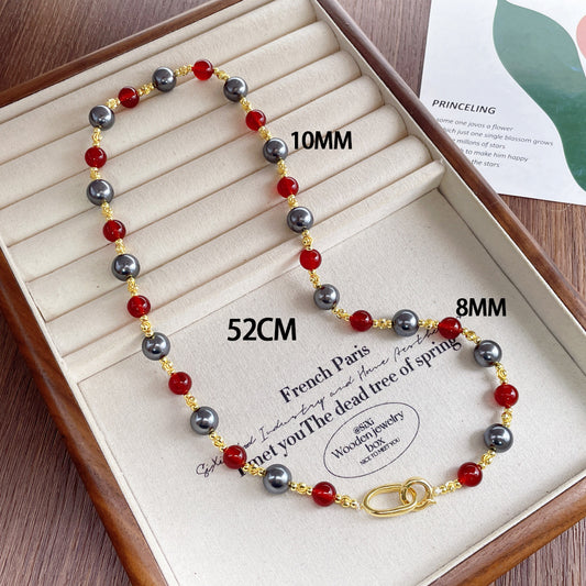 Natural Red Agate Beaded Pearl Sweater Necklaces