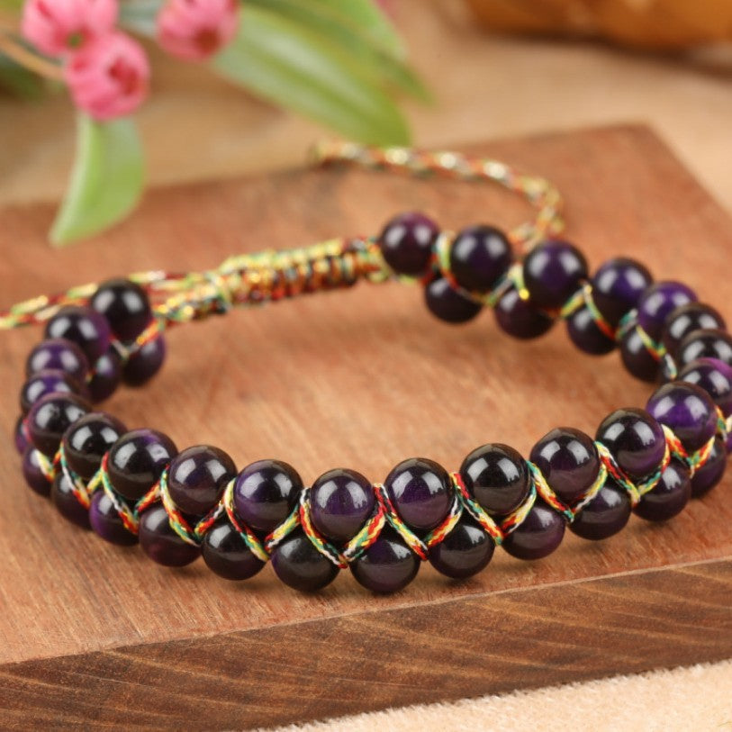 Colorful Tigereye Round Beads Hand-woven Adjustable Bracelet