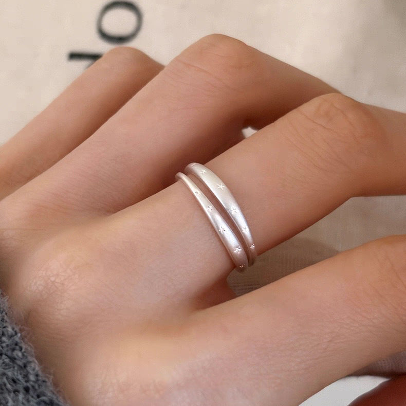 Women's Korean Style Matte Pentagram Simple Advanced Open Adjustable Index Rings