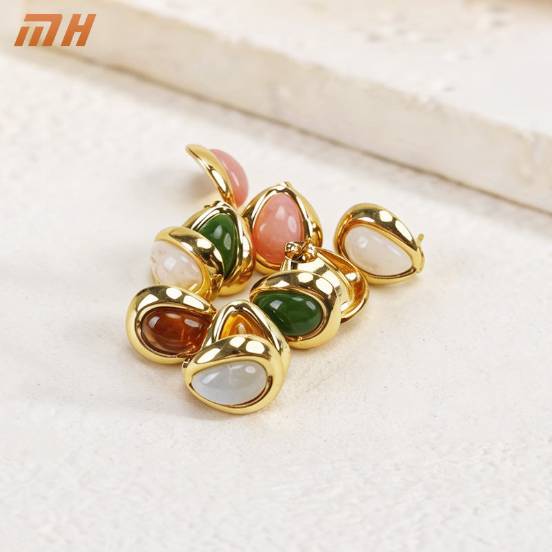 Women's Steel Style Oval Water Drop Ear Stud Earrings