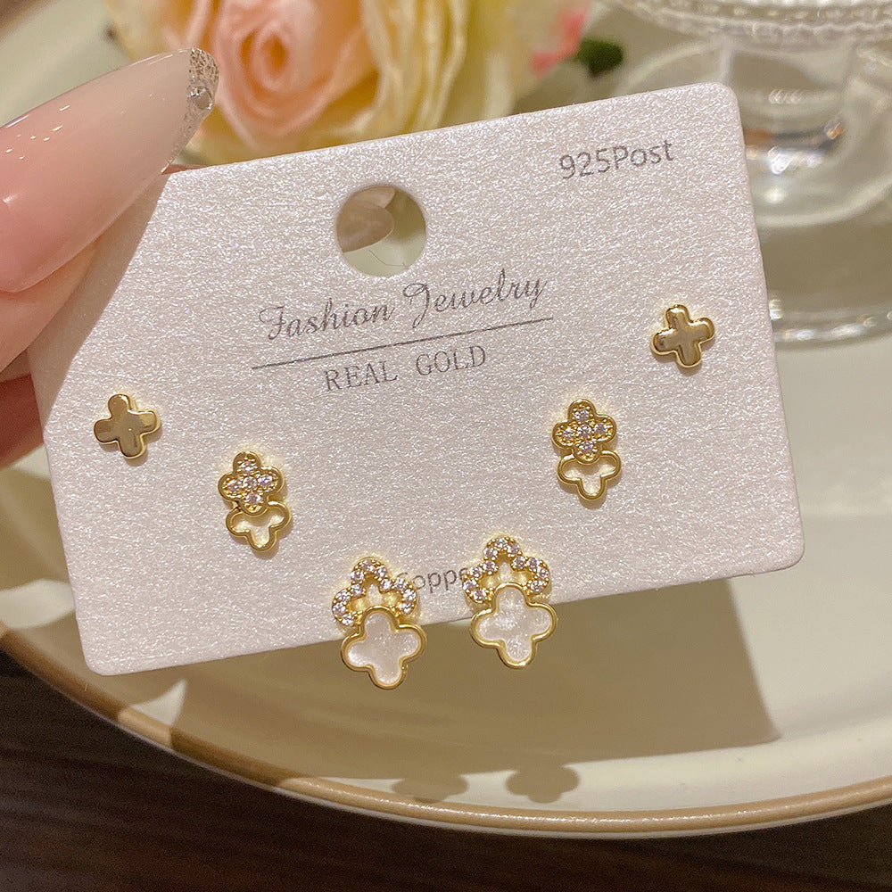 Women's Needle One Card Three Pairs Earings Small Delicate Summer High-grade Stud Earrings