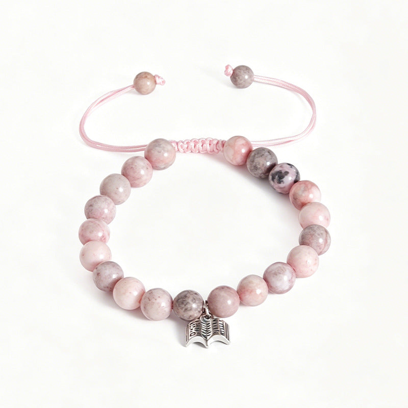Luxury Natural Stone High-grade Beaded Crystal Pink Zebra Retro Minority Bracelet