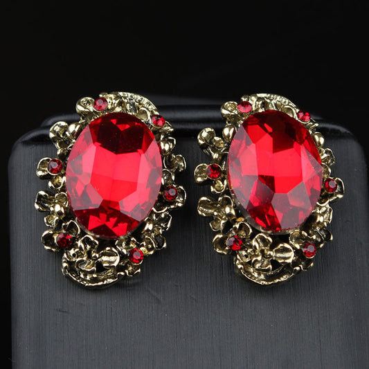 Women's Red Emerald Crystal Big Gem For Earrings
