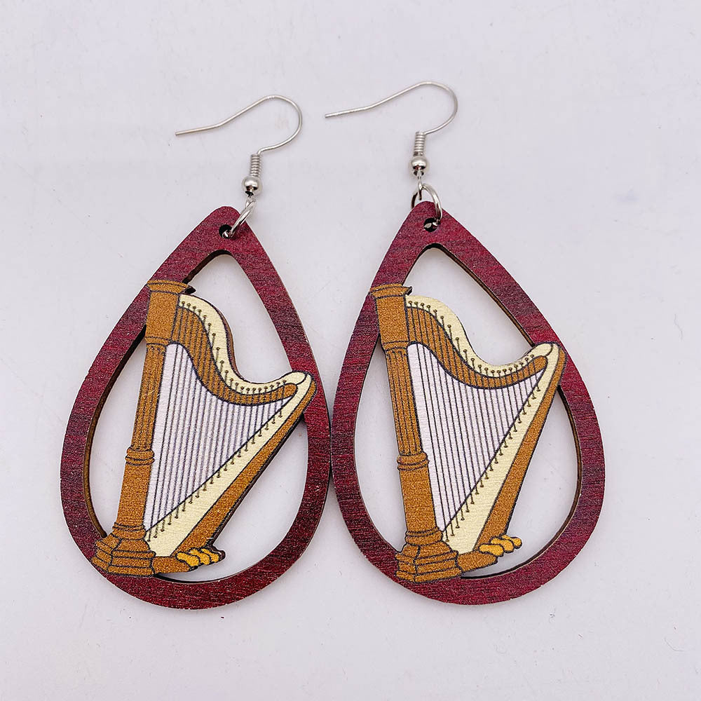 Hollow Out Guitar Wooden Fashion Musical Instrument Earrings