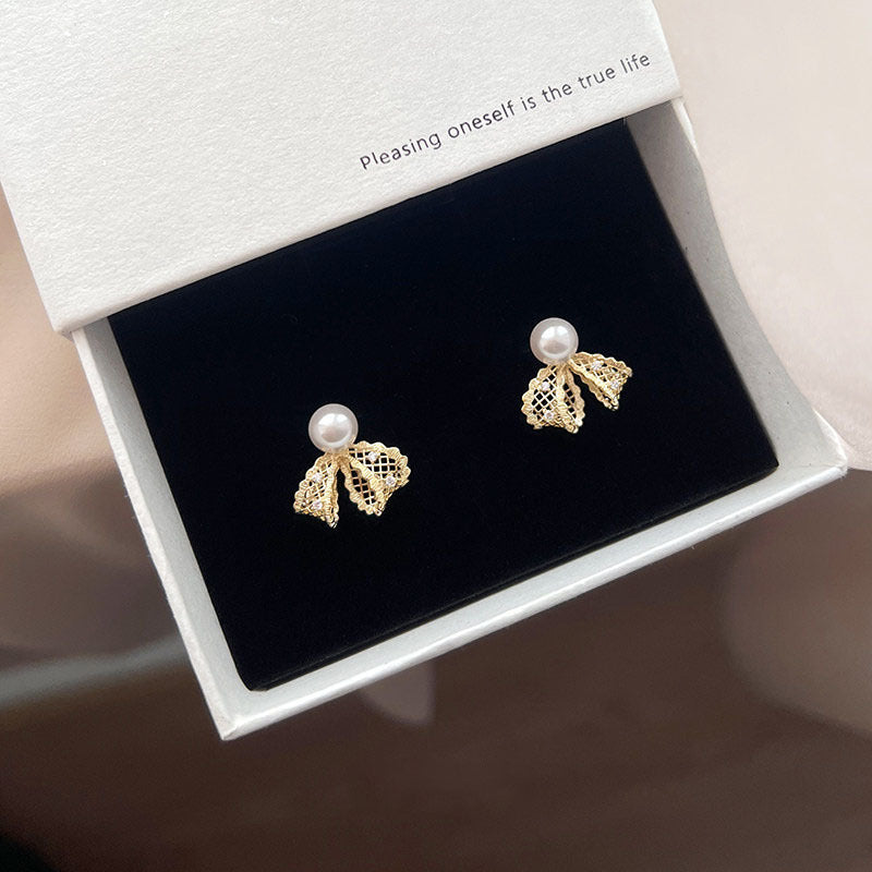 French Style Metal Lace Bow Pearl High-grade Exquisite Rings