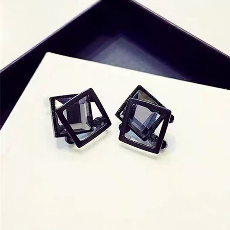 Women's Fashion Geometry Pattern Square Crystal Glass For Elegant Earrings