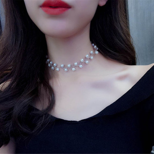 Women's Short Pearl Neck Band Simple Accessories Necklaces