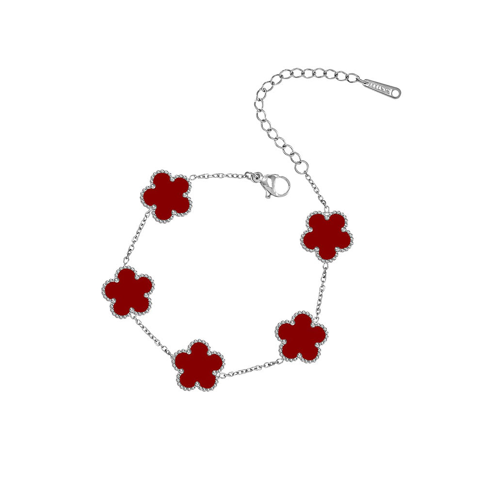 Parthenocissus Grass Fashion Five-leaf Flower Three-piece Ear Stainless Bracelet