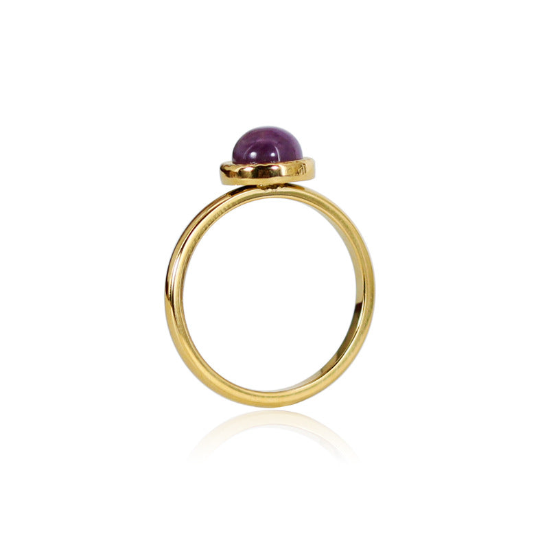 Women's Steel With Colorful Natural Stone Red Agate Ring