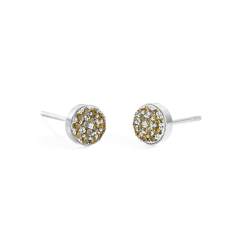 Women's Stainless Steel Petite Round Full Diamond Gold Earrings