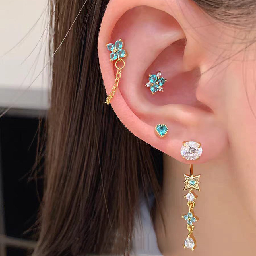 Medical Titanium Steel Four Leaf Clover Ear Screw Bone Pin Stud Earrings