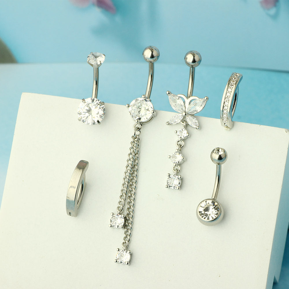 Stainless Steel Navel Combination Butterfly Zircon Decoration Belly Stud Earrings
