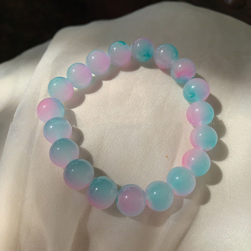 Jade Glass Pliable Temperament Gradient Pink Version Hand Toy Buddha Bracelet