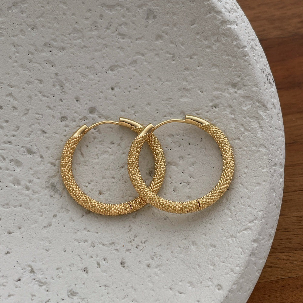 Women's Real Gold Plated Round Metal Ear Graceful Temperamental Earrings