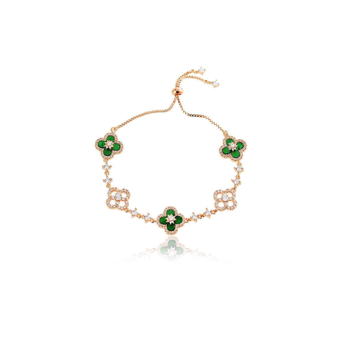 Women's Inlaid Zircon Lucky Four-leaf Flower Pink Imitation Fritillary Sier Light Stud Earrings